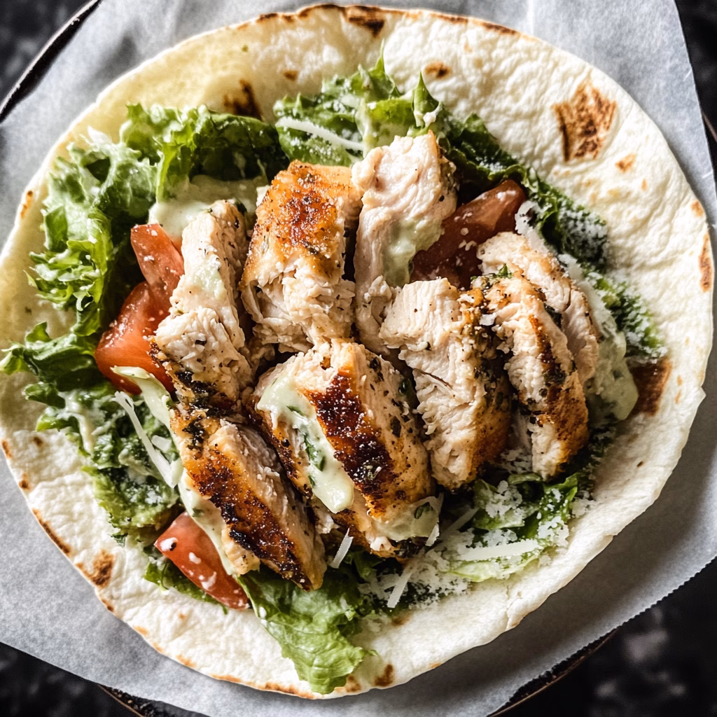 Looking for a quick and delicious meal? Try this Chicken Caesar Wrap! With tender grilled chicken, crisp romaine lettuce, and creamy Caesar dressing all cozy in a tortilla, it's the perfect blend of flavors. Great for lunch, picnics, or dinner! Save this recipe for your next mealtime or outdoor adventure!