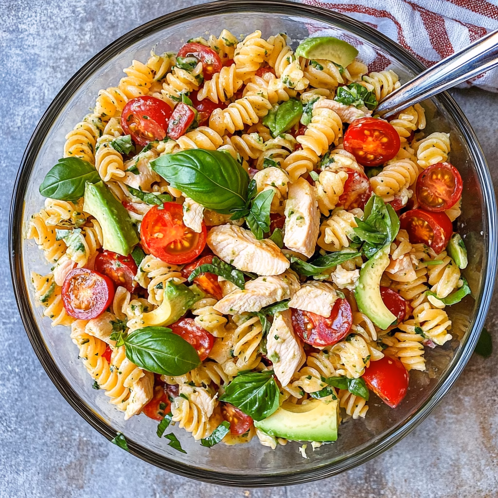 This Healthy Chicken Pasta Salad is a delightful mix of flavors, featuring tender chicken, creamy avocado, juicy tomatoes, and fresh basil. Perfect for a light lunch or a refreshing dinner, this recipe is packed with nutrition and taste. Save this pin for your next meal prep or picnic—it’s a sure crowd-pleaser!