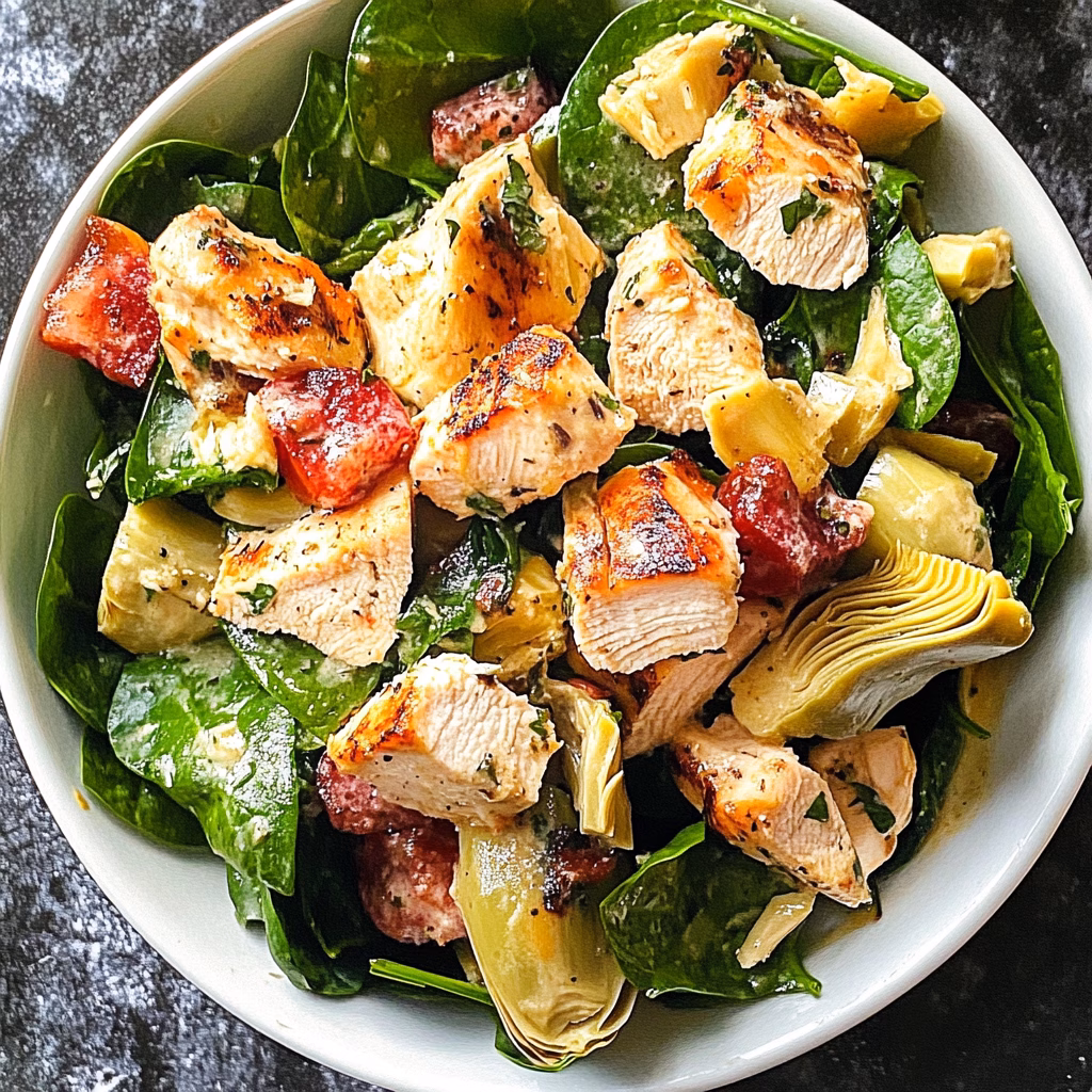Looking for a fresh and satisfying meal? This Italian Salad with Chicken, Spinach, and Artichokes is packed with vibrant flavors and nutritious ingredients! Enjoy the perfect balance of tender chicken, crisp spinach, and tangy artichokes in every bite. Save this recipe for a quick lunch or a delightful dinner any day of the week!