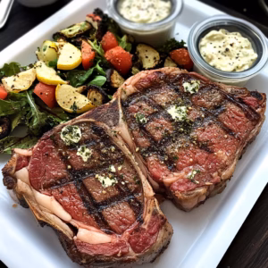 A delicious way to impress your dinner guests! This Slow Roasted Rib Eye Steak paired with fresh veggies and a grilled Caesar salad is the ultimate comfort food. The melding flavors of perfectly cooked steak and savory grilled greens create a memorable meal. Save this recipe for your next special occasion or family gathering! 🍽️